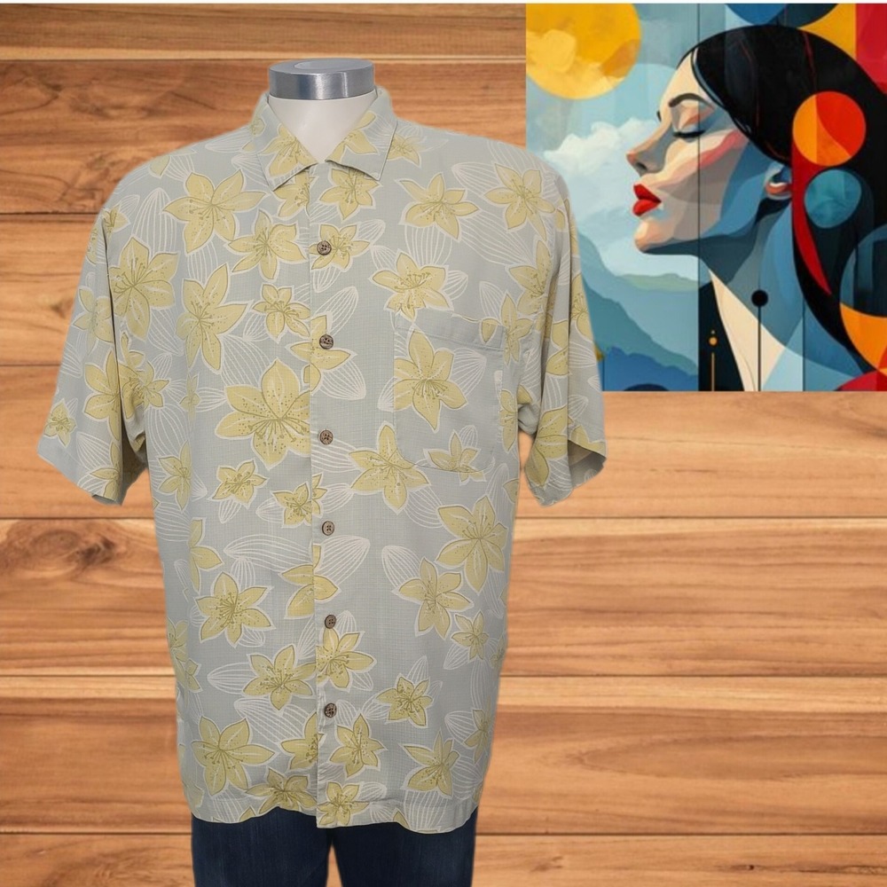 Tommy Bahama Floral Camp Shirt Mens Large Button Up Short Sleeve 100% Silk‎
